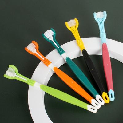Pet Toothbrush Soft Bristles Non-slip Handle Dental Care Plastic Three Sided Oral Cleaning Toothbrush for Home