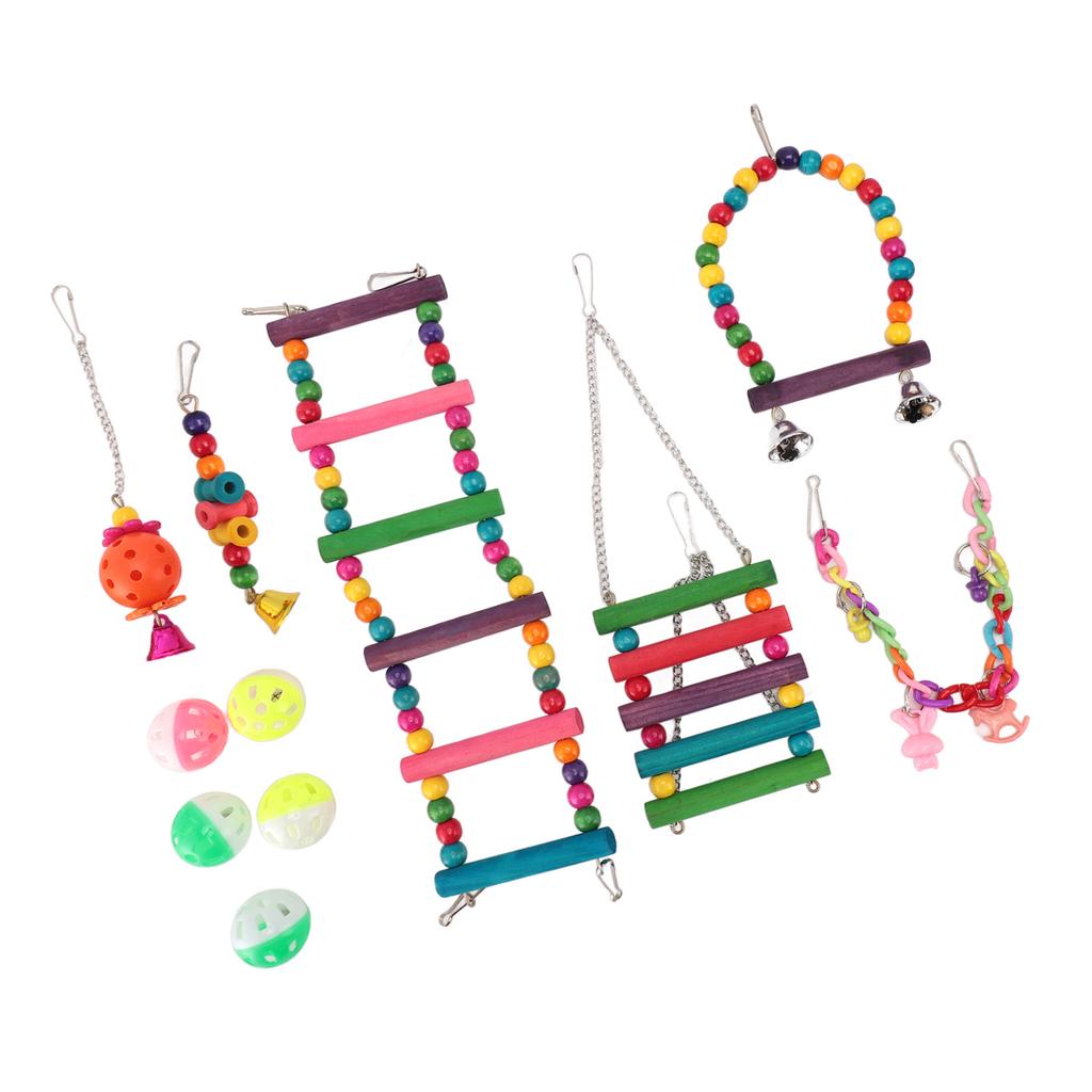 Bird Parakeet Toys Swing Hanging Standing Chewing Toy Hammock Climbing Ladder Bird Cage Colorful