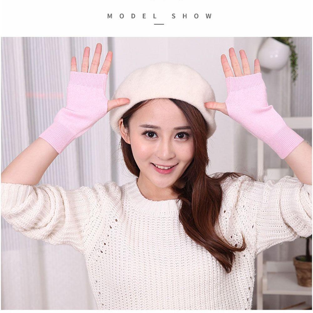 Warm Half Finger Gloves Solid Color Cycling Mittens Comfortable Knitted Mittens