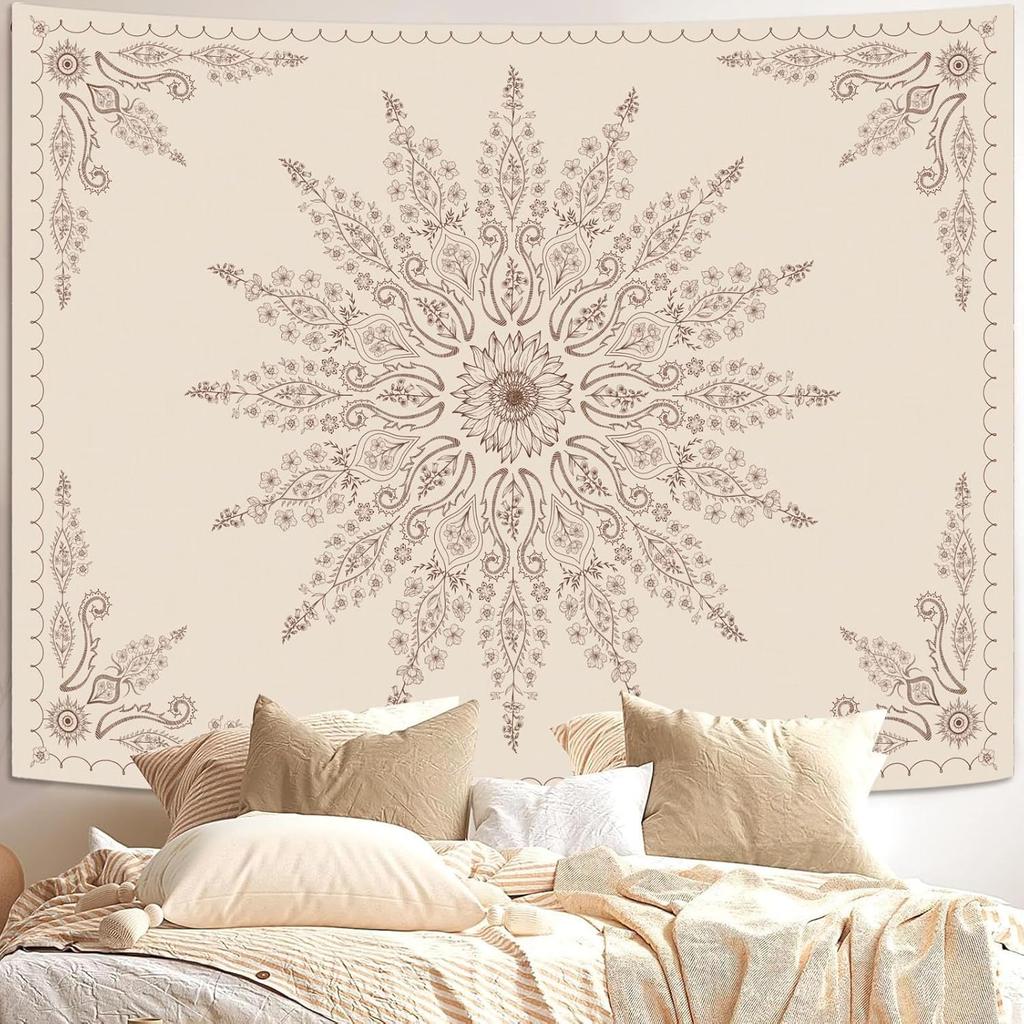 Boho Floral Mandala Tapestry for Bedroom Aesthetic Blue Bohemian Colorful Flower Wall Tapestry Purple Hippie Indian Small