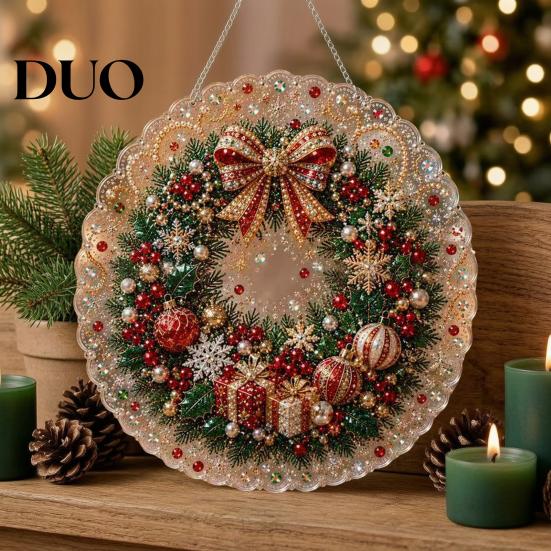 Creative Gifts for Adults DIY Christmas Sun Catcher Kit, Faux Pearl Art Hanging Ornament, Santa Claus Holiday Ornament Tools Xmas Tree Craft