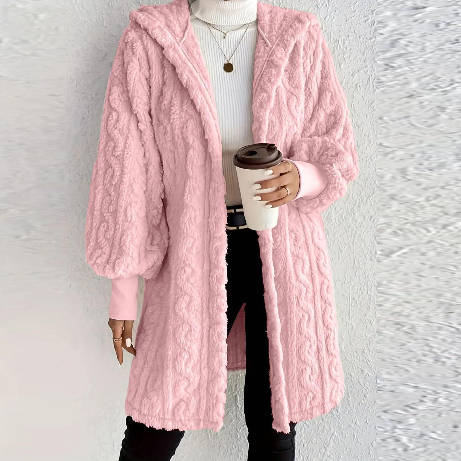 

Женская модная однотонная флисовая куртка с капюшоном и длинными рукавами свободного кроя XXL