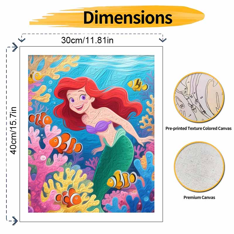 Disney digital oil painting art painting mermaid coral fish handmade diy home decorations