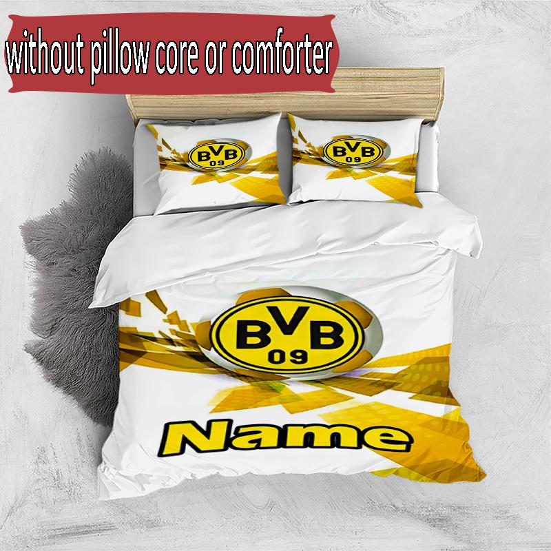Juego de funda nórdica de 3 piezas (1 funda de edredón + 2 fundas de almohada, sin núcleo), Juego de Ropa de Cama con Patrón de Borussia Dortmund y Nombre Personalizado, Regalo de Decoración para Dormitorio del Hogar