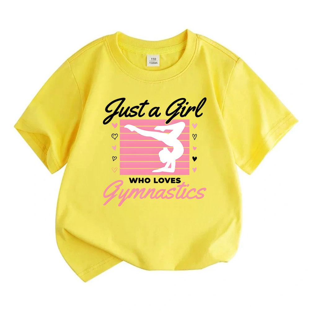 Crew Neck Short Sleeve 100% Cotton T-Shirt for Boys Girls, Just a Girl Who Loves Gymnastics Printed Casual Comfortable Tee for Daily Wear Gymnastics S