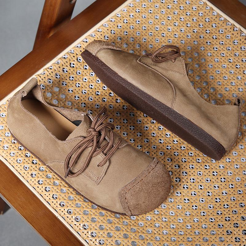 

Mori Girl Retro Handmade Cowhide Lace-up Soft Sole Versatile Casual High Heel Shoes 38 верблюд