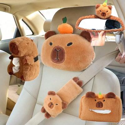 Araba Boyun Yastığı Kapibara Peluş Omuz Koruyucu Sevimli Mendil Kutusu Kawaii Araba Dekorasyonu Araba Malzemeleri sevimli Peluş Oyuncak Hediye