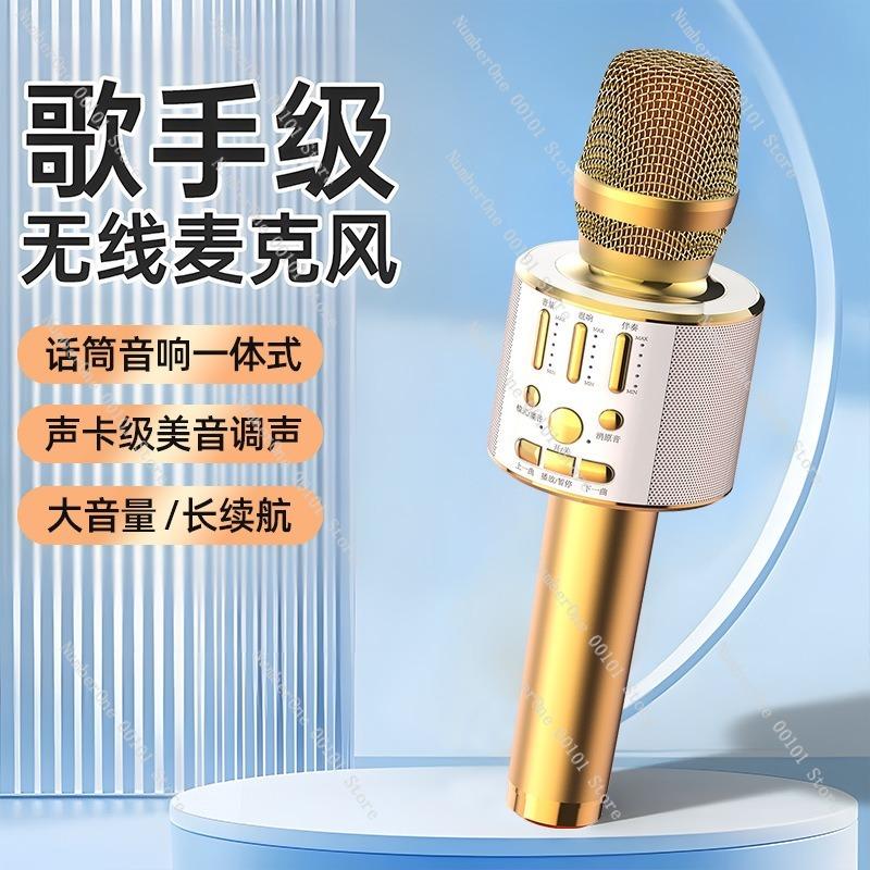 Wireless Bluetooth Karaoke Microphone with Sound Card, Portable All-in-One Microphone and Speaker, Mobile Phone Karaoke Device