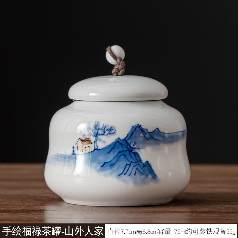 Creative Ceramic Tea Caddy with Landscape and Floral Design Sealed Jar Multi-Functional Storage for Candy Nuts and Coffee Beans