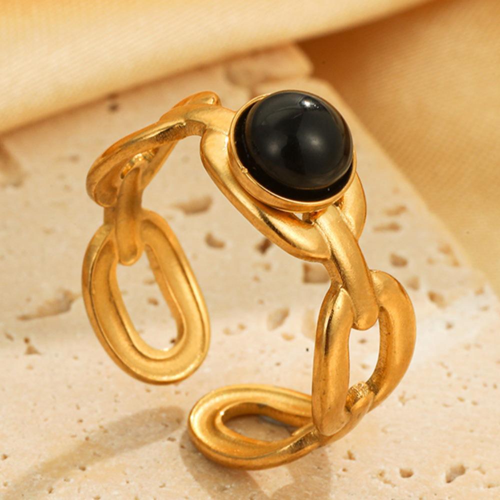 Titanium Steel Turquoise Adjustable Wide Band Ring