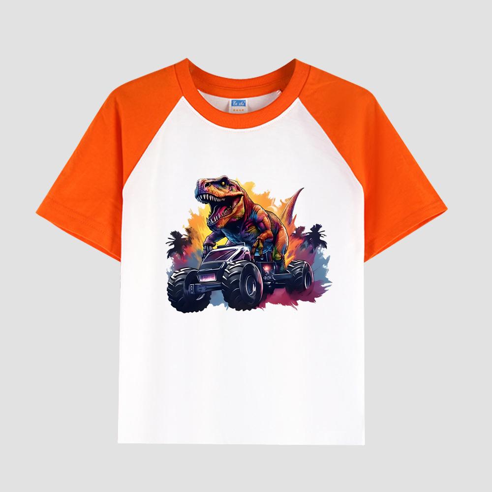 Tricou cu mânecă scurtă pentru băieți cu umăr căzut, țesătură de bumbac, top casual pentru copii de vară