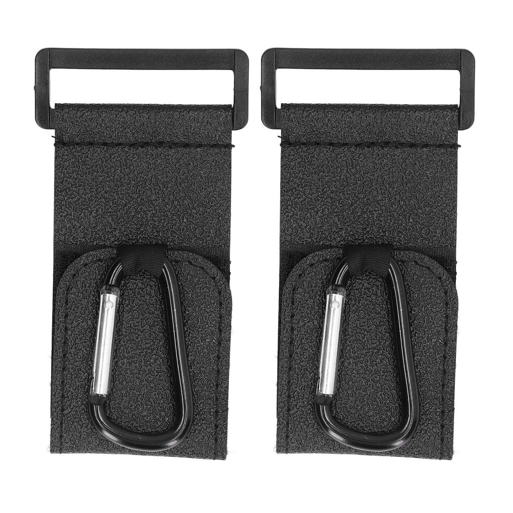 2pcs Black Baby Stroller Hook Multipurpose Hands Free Leather Stroller Hook Bracket Carabiner