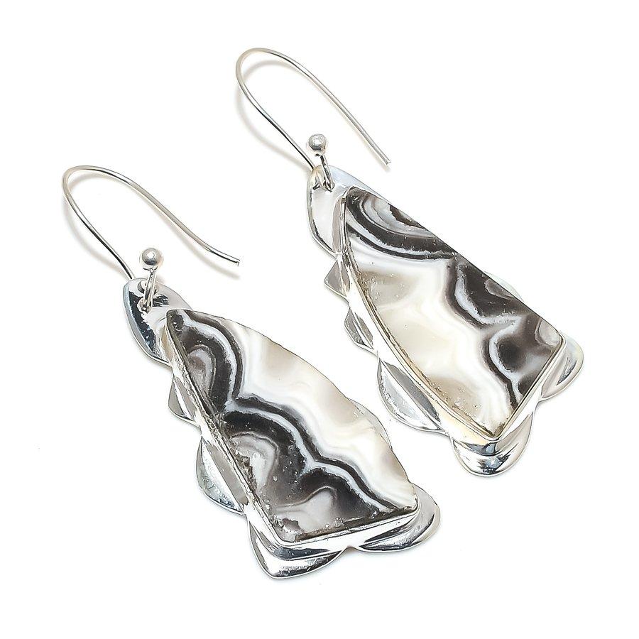 Calcite Agate Gemstone Handmade 925 Sterling Silver Jewelry Earring 2.36" SU-10143