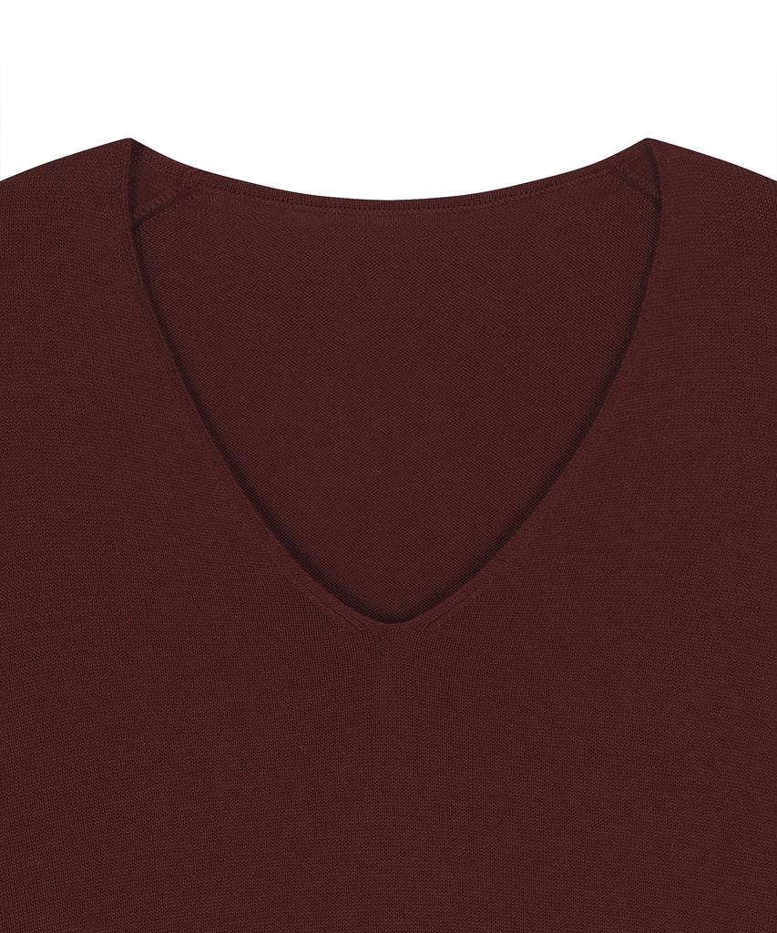 NOIRER Silk Wool Blend Deep V-Neck Knit (Red)