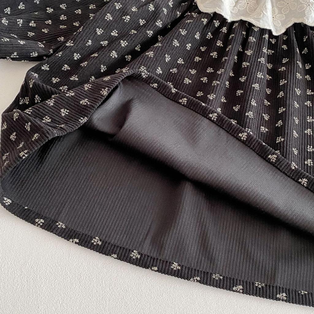 Mädchen lange ärmeln Koreanische version kleid herbst neue retro stil floral kleid kinder spitze revers prinzessin kleid