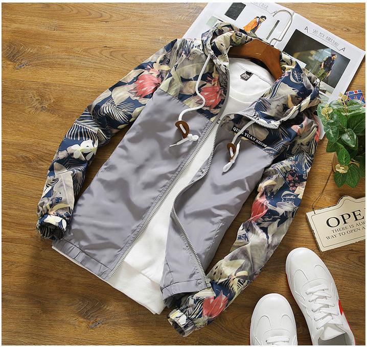 Men's Hooded Jackets Spring Autumn Floral Causal Windbreaker Men Basic Jackets Coats Zipper Lightweight Jackets