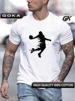 Mens 100 Cotton Stretch Graphic TShirt  Casual Short Sleeve Tee for Summer Basketball Style Clothes Ropa De Hombre