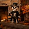 Resin Patchwork Doll Lighted Vintage Ghost Figurine with LED Lantern, Rustic Farmhouse Halloween Figurine, Seasonal Home Refresh Items Spooky