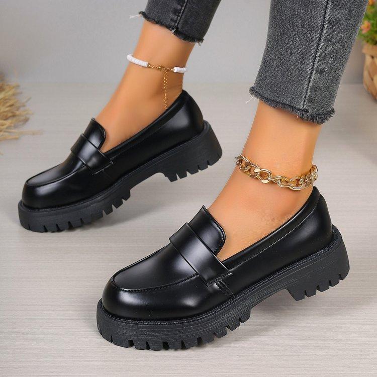 Damesko Nye Damesko i Skinn Loafers Allsidig Collegestil Casual Små Hvite Sko Damer Platformsko
