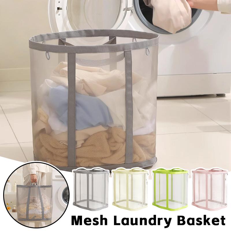 Breathable Mesh Laundry Basket Large Capacity Foldable Wall-Mounted Dirty Clothes Organizer Bag Bathroom Laundry Basket