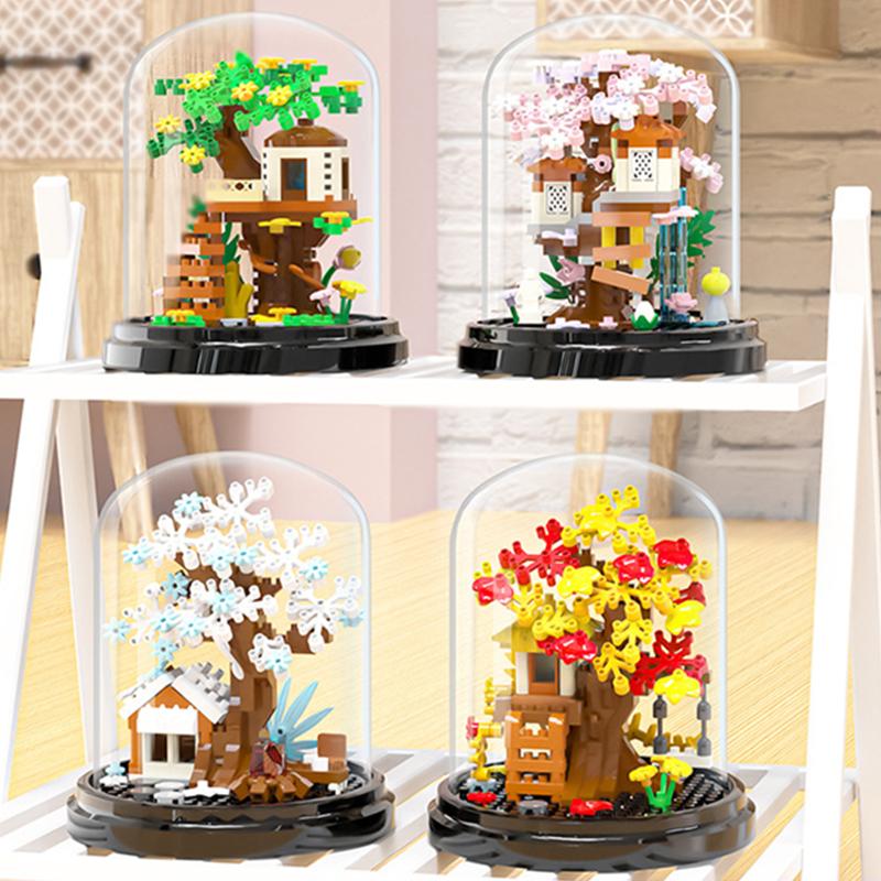 DIY Vier Jahreszeiten Blumenarrangement Staubschutz Kirschtraum Baum Baumhaus Zimmerpflanzen Gärten Bausteine Modell Kinder Sets Bausätze Spielzeug