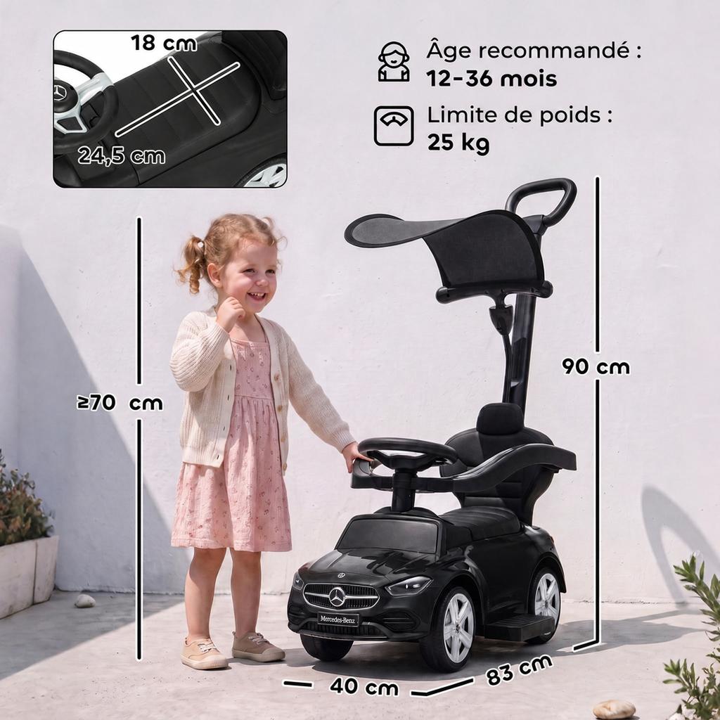 Licensed Mercedes-Benz Ride-On Toy for Children, 12-36 Months, Black