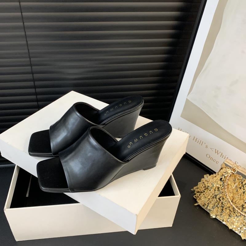 Women's Slippers 2025Summer New Leather Slippers Wedges Slippers for Women Open Toed High-heeled Slipper Sandalias Mujer