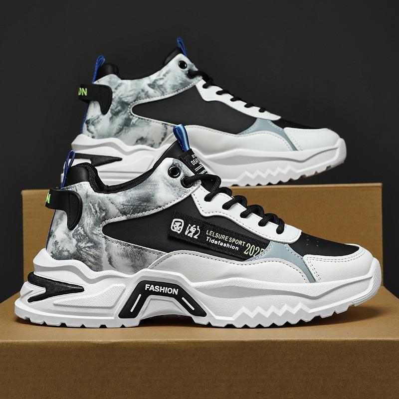 Autumn Men's Shoes New Breathable High-top Sneakers Men's Versatile Little White Height-increasing Running Shoes Trendy Shoes