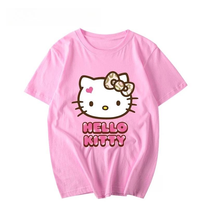 

Жіночий новий милий топ з принтом Hello Kitty, оверсайз, унісекс, тренд для пари, великий розмір, вільна повсякденна футболка з коротким рукавом L чорний