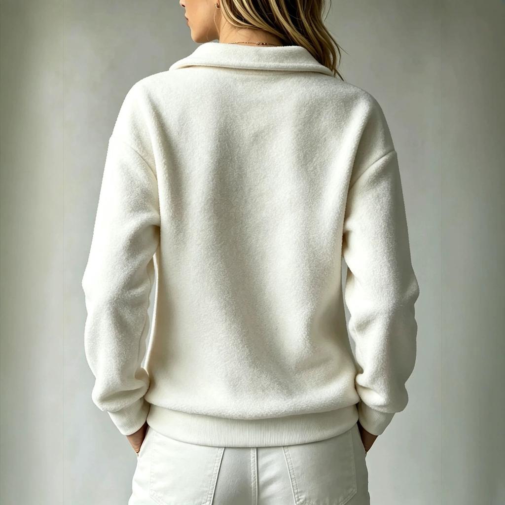 Fleece pullover zipper sweater loose casual solid color long sleeve women's top autumn and winter