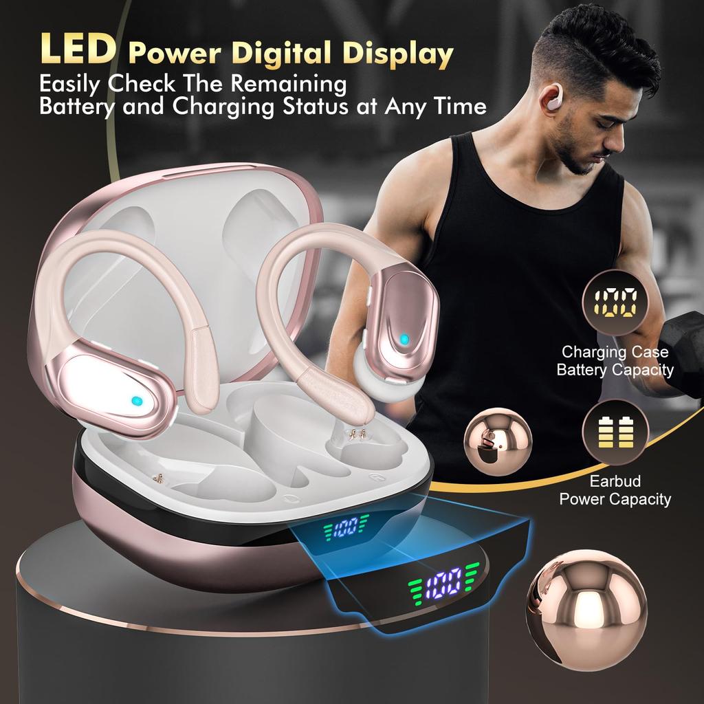 Bluetooth Wireless Earbuds [2025 Bluetooth Earbuds] Bluetooth 5.3 ENC Noise Cancelling, 80 Hours of Playback, IPX7 Waterproof, Ear Hook Design, Auto