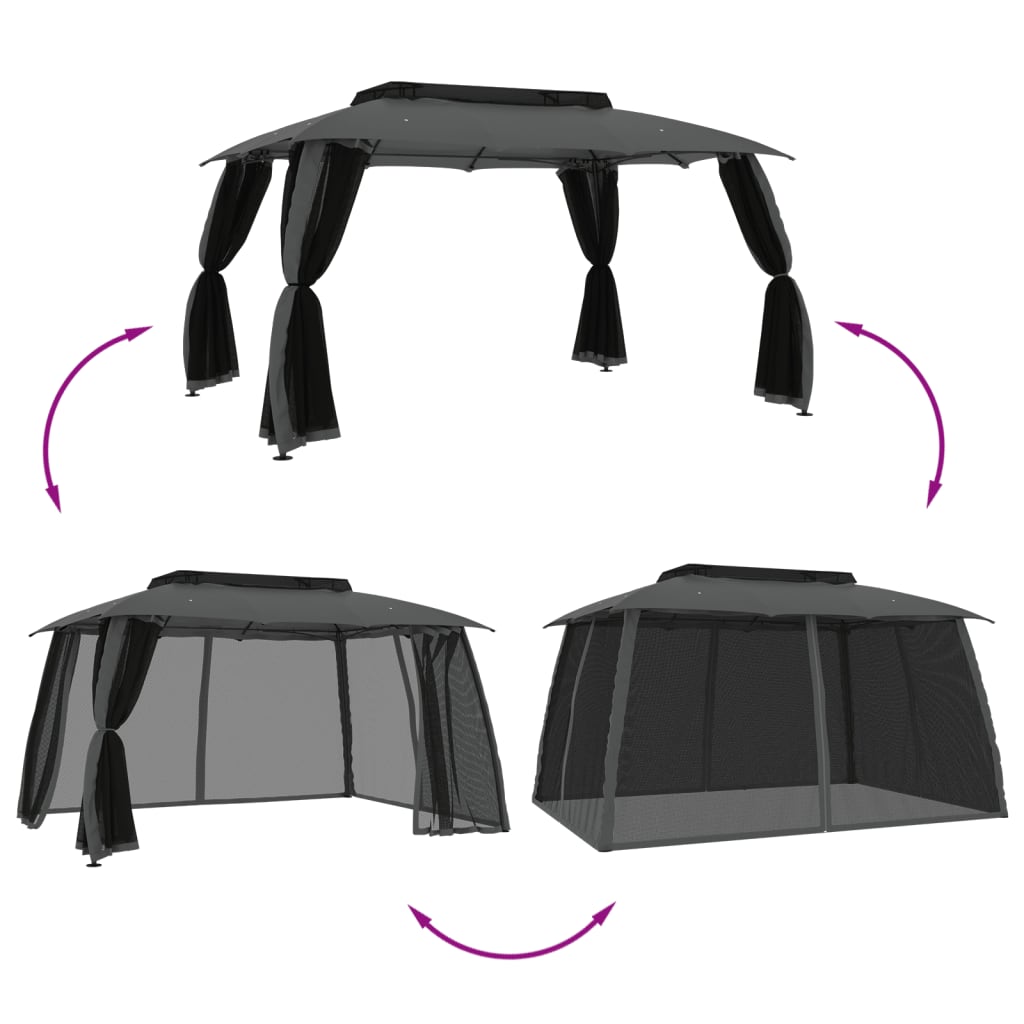 Vidaxl Gazebo With Double Roof and Netting Around, Anthracite, 2.93X2.93 M