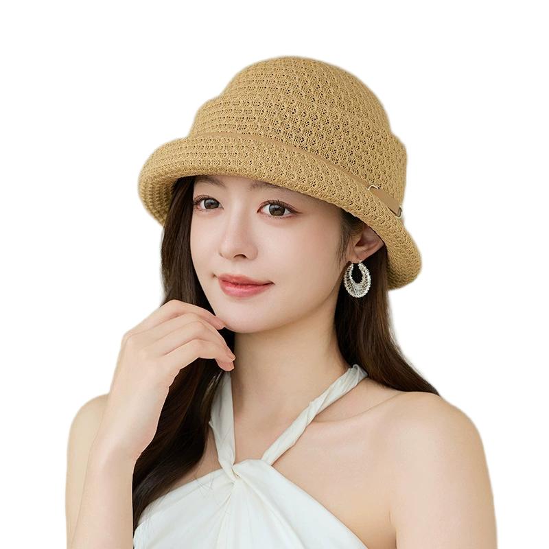 Summer Women's Rolled-Brim Fashion French-Style Elegant Small Hat Brimmed Fisherman's Hat Thin Breathable Sunshade Bucket Hat
