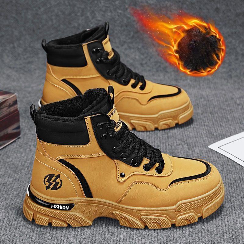 Módní zimní pánské boty Plyšové teplé sněhule Módní vysoké boty PU kůže Ležérní boty Plus sametové teplé bavlněné boty Botas Hombre