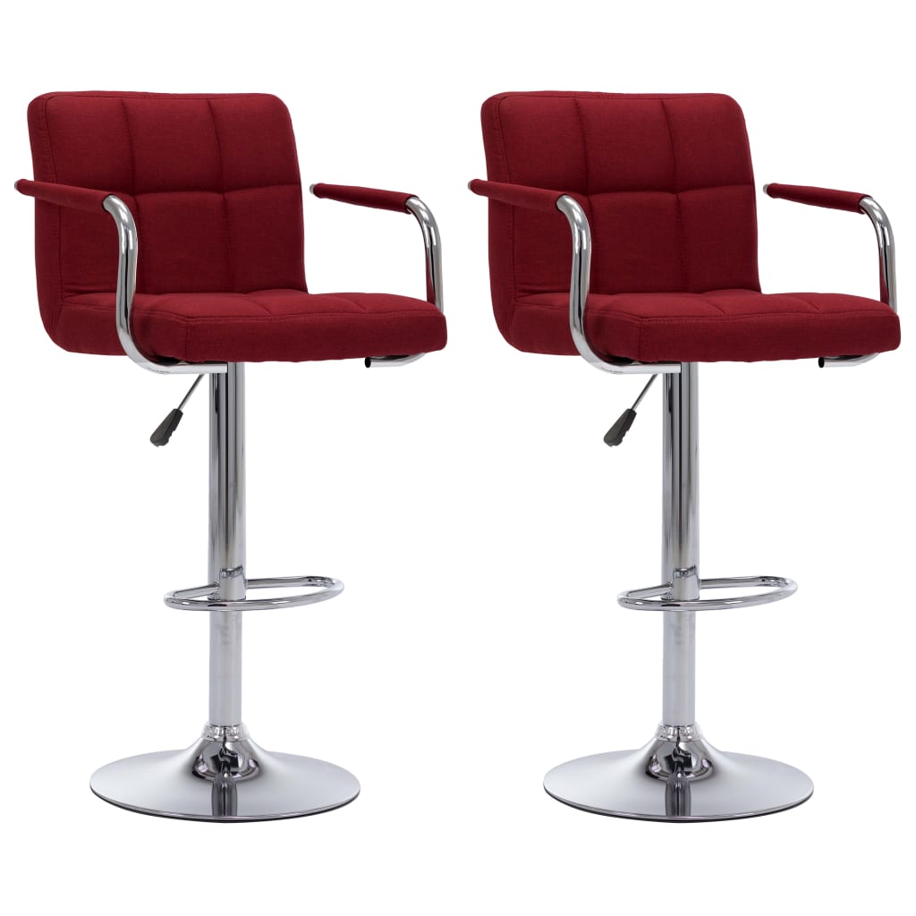Bar Stool Set 2 Pcs Wine Red Fabric
