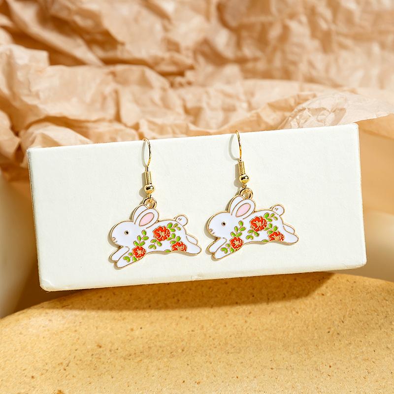 Vintage Cute Cartoon Animal Kitten Rabbit Panda Deer Earrings For Women Girls Zircon Sweet Moon Cat Squirrel Enamel Earrings