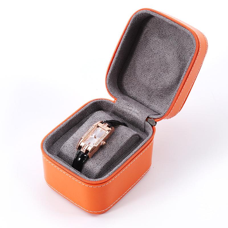 Premium PU Leather Zippered Portable Watch Box with High-End Feel