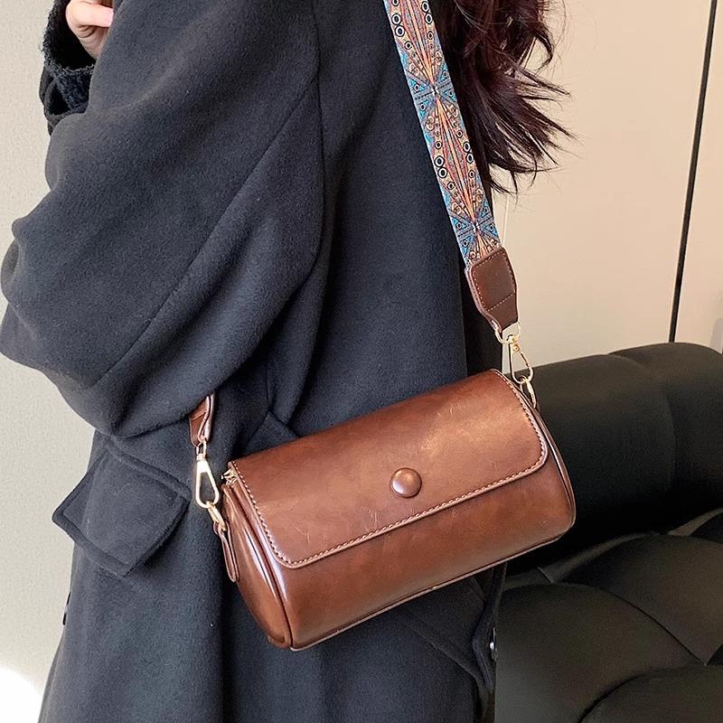 Retro Small Bag Women's Bag Niche 2025 New Fashion Versatile Broadband Shoulder Explosion Cylinder Bag Messenger Bag