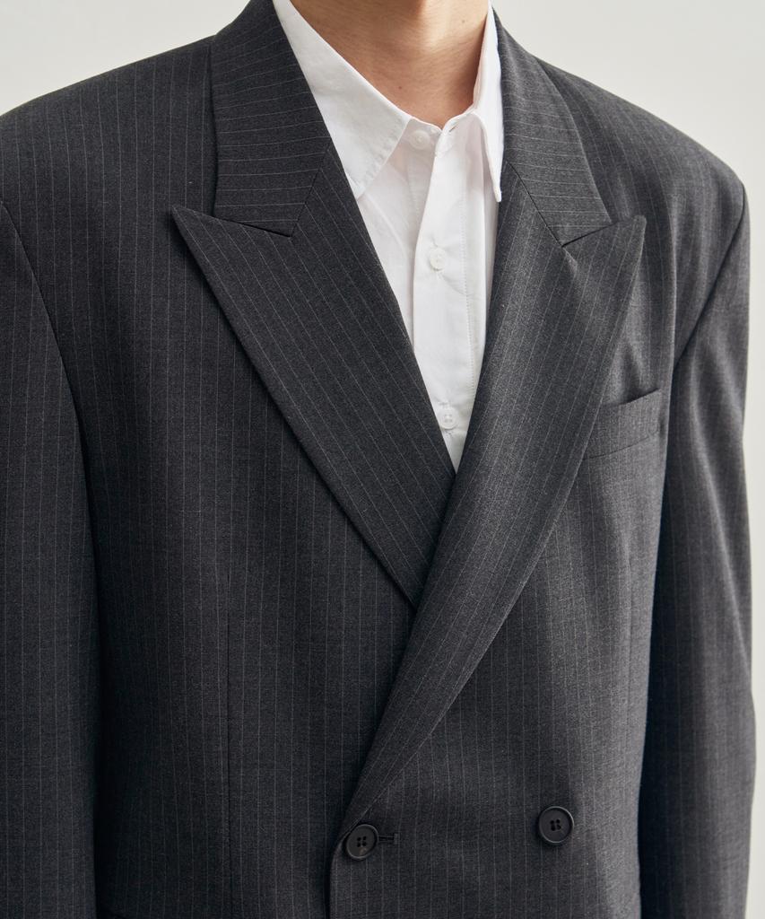 Rotember Double-Breasted Striped Blazer [Charcoal]