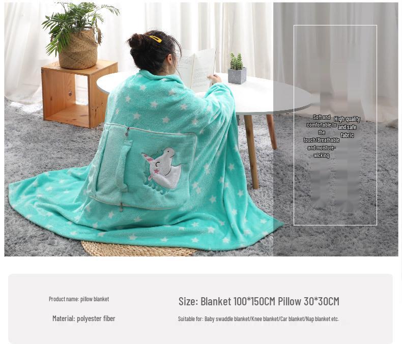 Customized Cartoon Pillow-Blanket: Portable for Car, Crib, or Dormitory Use