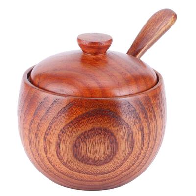 Scatola per sale in legno con coperchio, cucchiaio, barattolo di spezie vintage, contenitore per condimenti, utensile da cucina