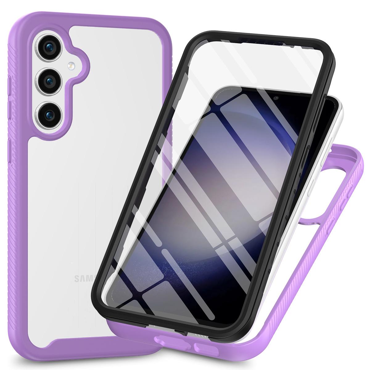 

For Samsung Galaxy S25+ Case PC+TPU Phone Clear Back Cover with PET Screen Film Purple