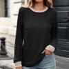Women's Crewneck Color Block Loose Fit Long Sleeve Casual T-Shirt Top for Everyday Wear