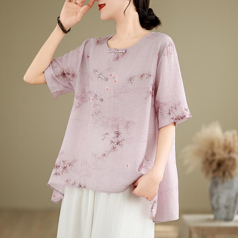 Short Sleeve Oversized Cotton Vintage Floral Casual Loose T Shirt Tops Women Summer T-shirt