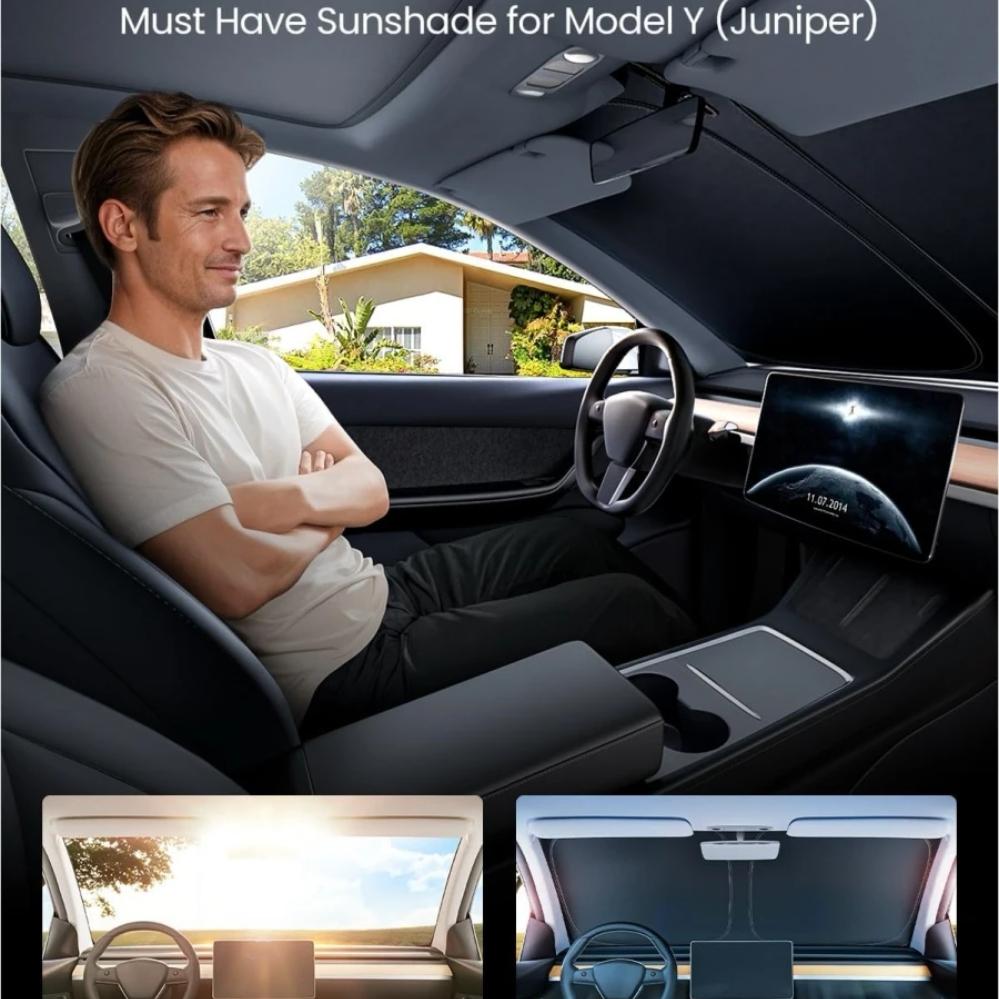 Upgraded Graphene Heat Insulation Front Sunshade Windshield For Tesla Model Y Juniper 2025  [Tailored Fit, 99% Sun Protection]