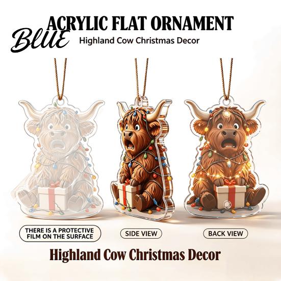 Highland Cow Theme Acrylic Decorative 2026 Calendar Advent Christmas Collection 2D Flat Pendants Ornaments 24 Days Countdown Gift for