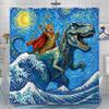 Lustiges Katzen-Duschvorhang-Set Sternenkunst-Stil Dinosaurier-Reiter Wasserdichter Badezimmer-Duschvorhang Humorvolle Tier-Fantasy