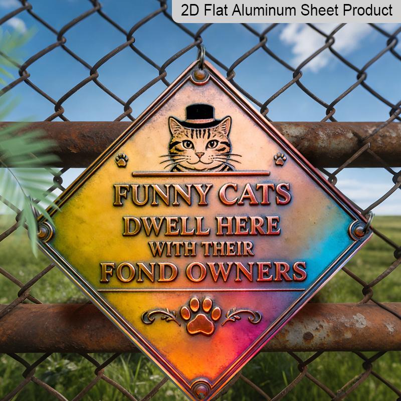 

2D Flat, 1pc Vintage Cat-Themed Wall-Mounted Metal Sign - Retro Kitten Decor for Gift, Aluminum Plaque Suitable for Home Office, Living Room, Cave 20*20cm
