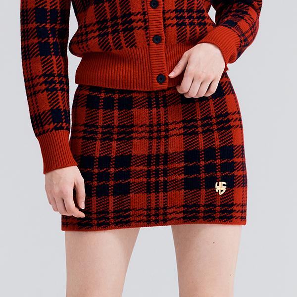 HENRY STUART Women'S Tartan Check Knit Skirt Red