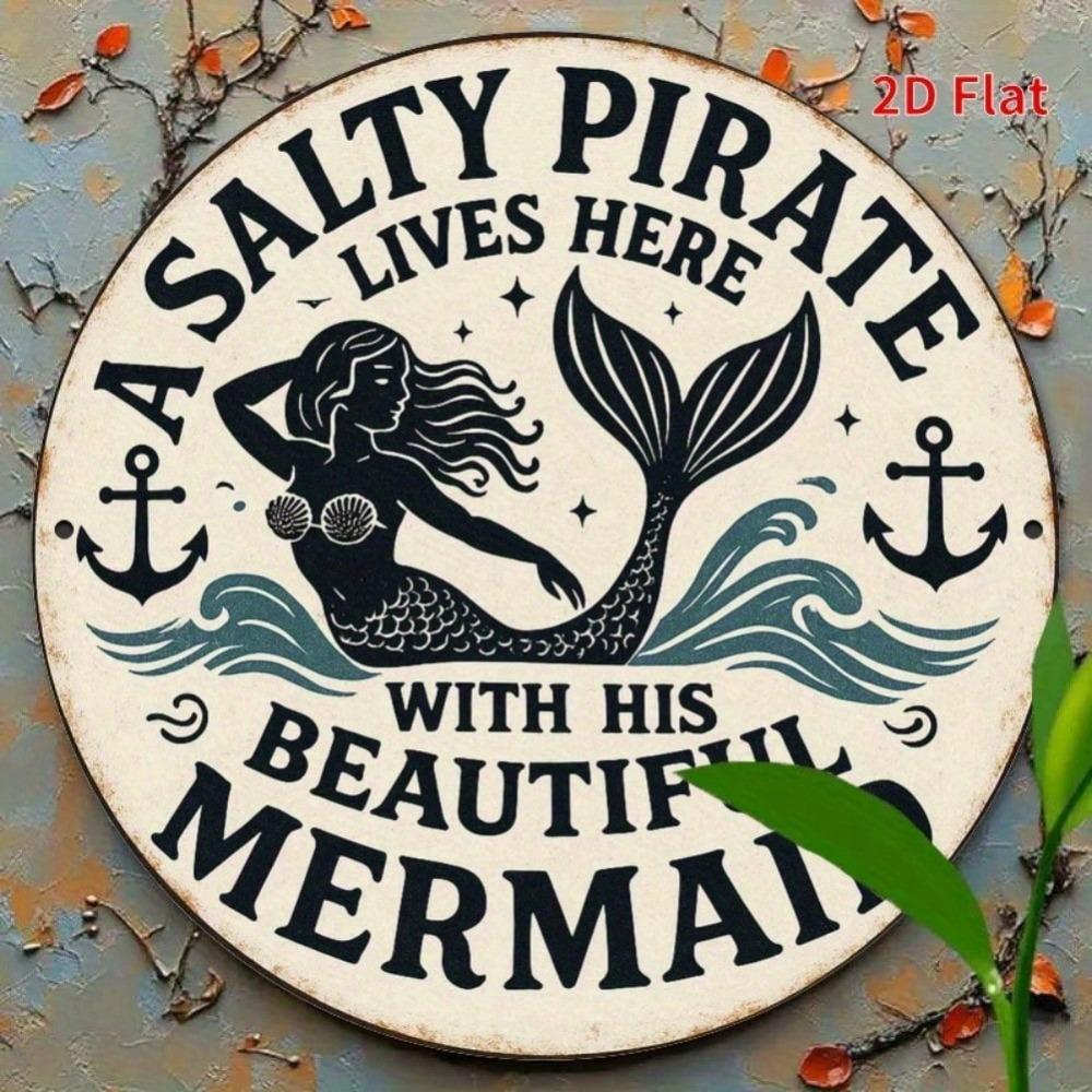 PiratMergus Tema 7,8 Tum Rund Järnskylt Rustik Nautisk Väggkonst Perfekt Hem Restaurang Dekoration Gåva